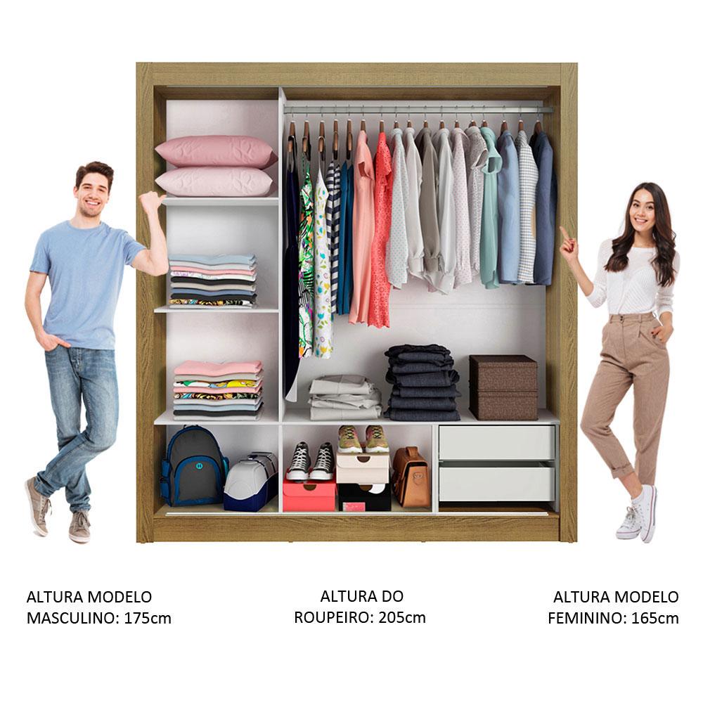 Guarda Roupa Casal Madesa Lyon 3 Portas de Correr com Espelho 2 Gavetas