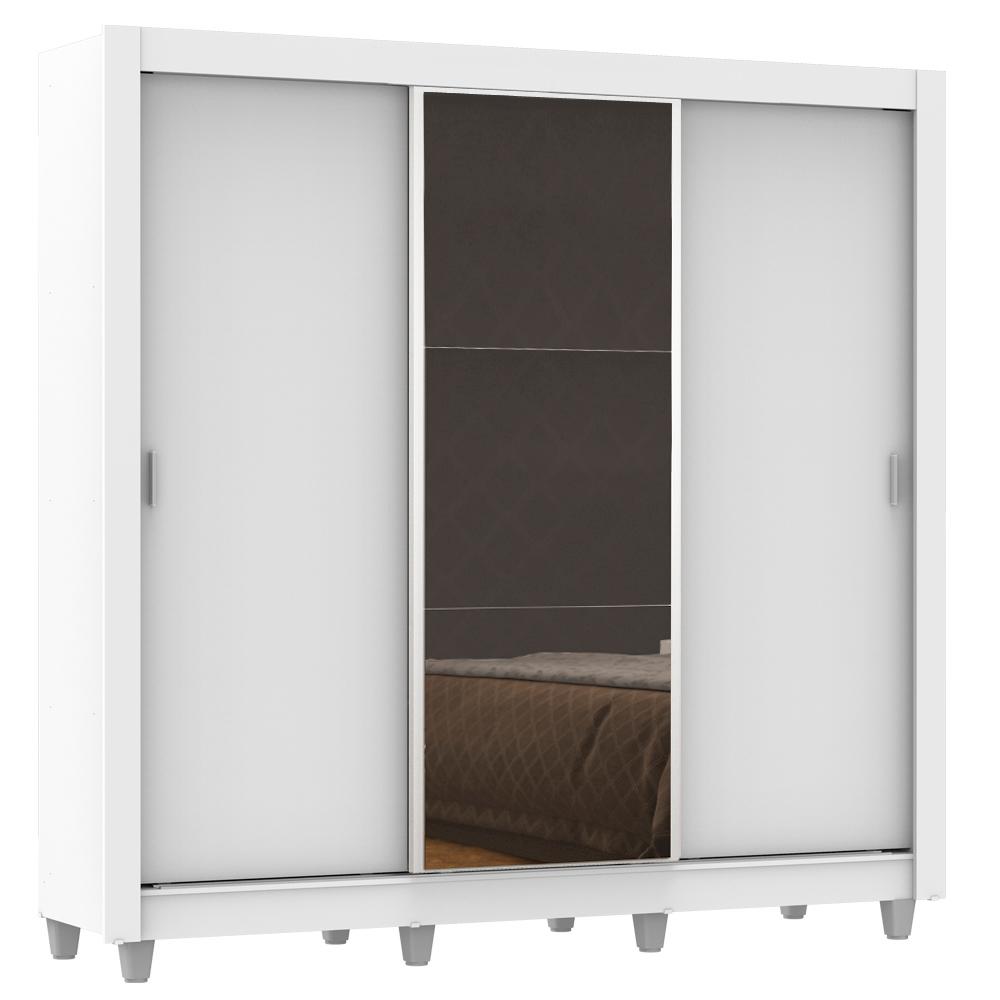 Guarda Roupa Casal Madesa Lyon 3 Portas de Correr com Espelho 2 Gavetas com Pés - Branco
