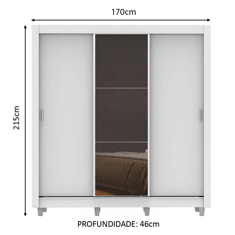 Guarda Roupa Casal Madesa Lyon 3 Portas de Correr com Espelho 2 Gavetas com Pés - Branco