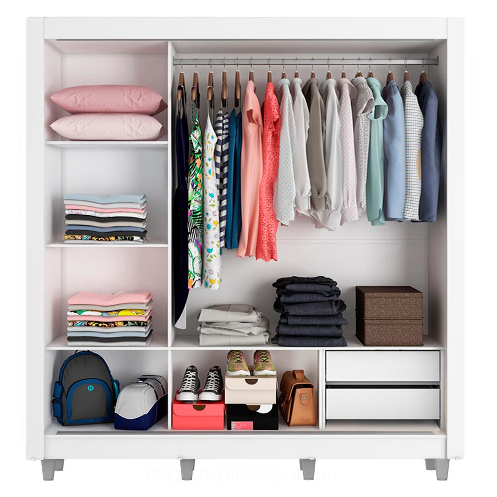 Guarda Roupa Casal Madesa Lyon 3 Portas de Correr com Espelho 2 Gavetas com Pés - Branco