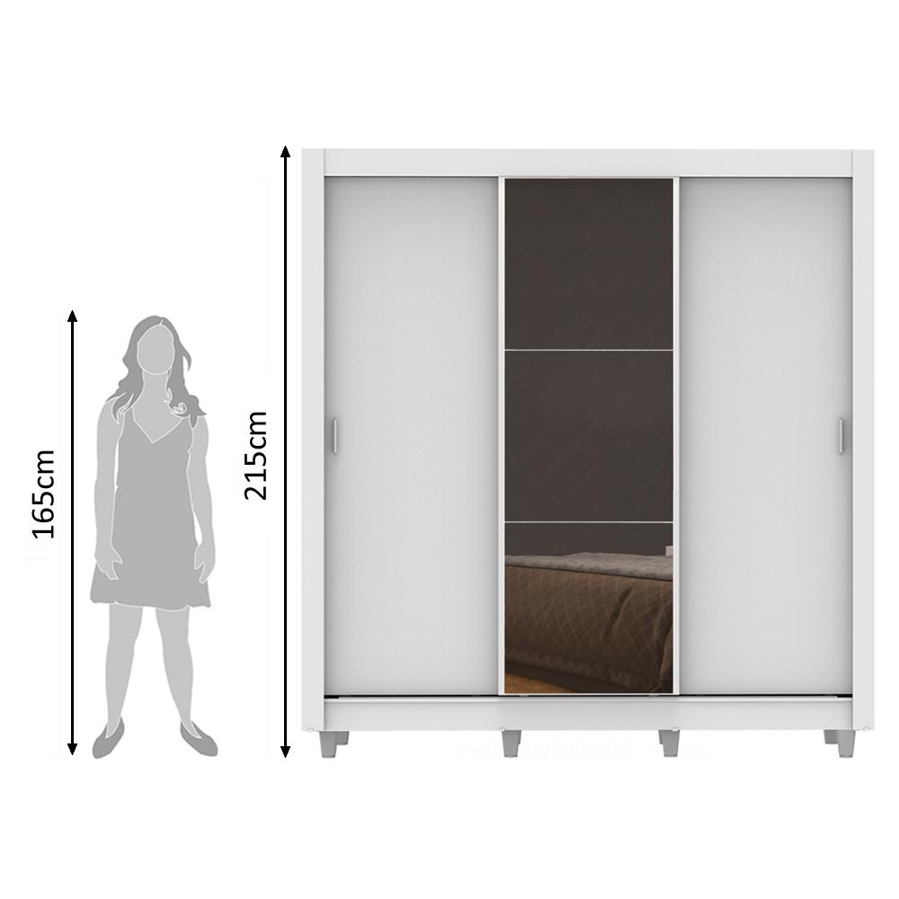 Guarda Roupa Casal Madesa Lyon 3 Portas de Correr com Espelho 2 Gavetas com Pés - Branco