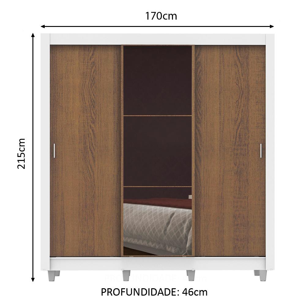 Guarda Roupa Casal Madesa Lyon 3 Portas de Correr com Espelho 2 Gavetas com Pés - Branco/Rustic