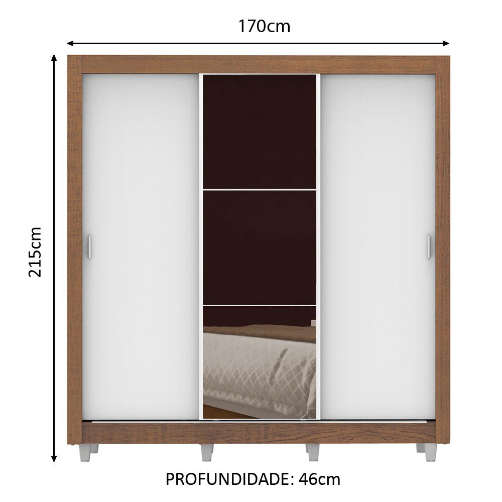 Guarda Roupa Casal Madesa Lyon 3 Portas de Correr com Espelho 2 Gavetas com Pés - Rustic/Branco