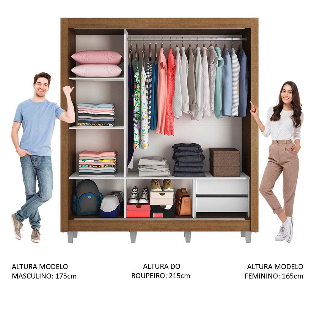 Guarda Roupa Casal Madesa Lyon 3 Portas de Correr com Espelho 2 Gavetas com Pés - Rustic/Branco