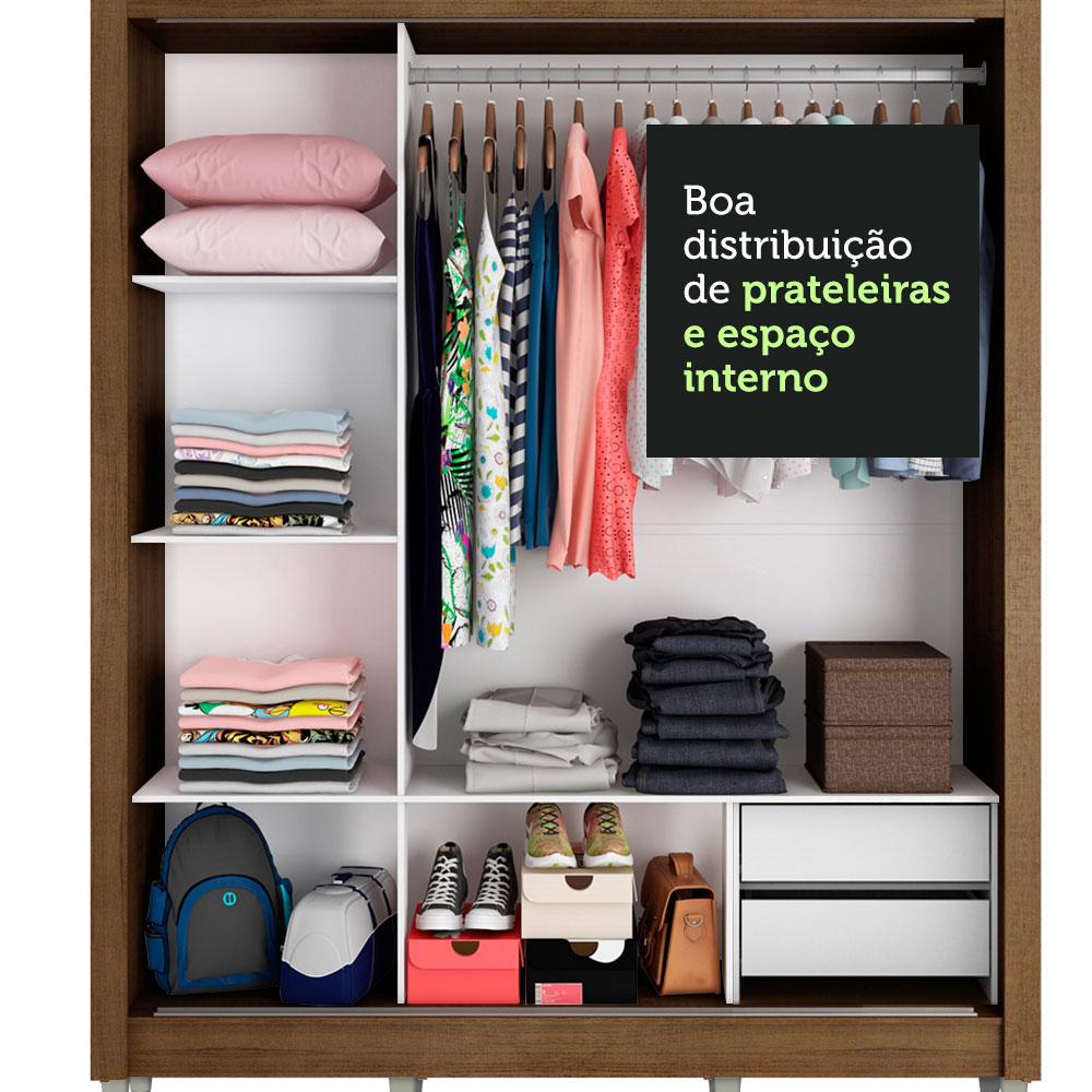 Guarda Roupa Casal Madesa Lyon 3 Portas de Correr com Espelho 2 Gavetas com Pés - Rustic/Branco