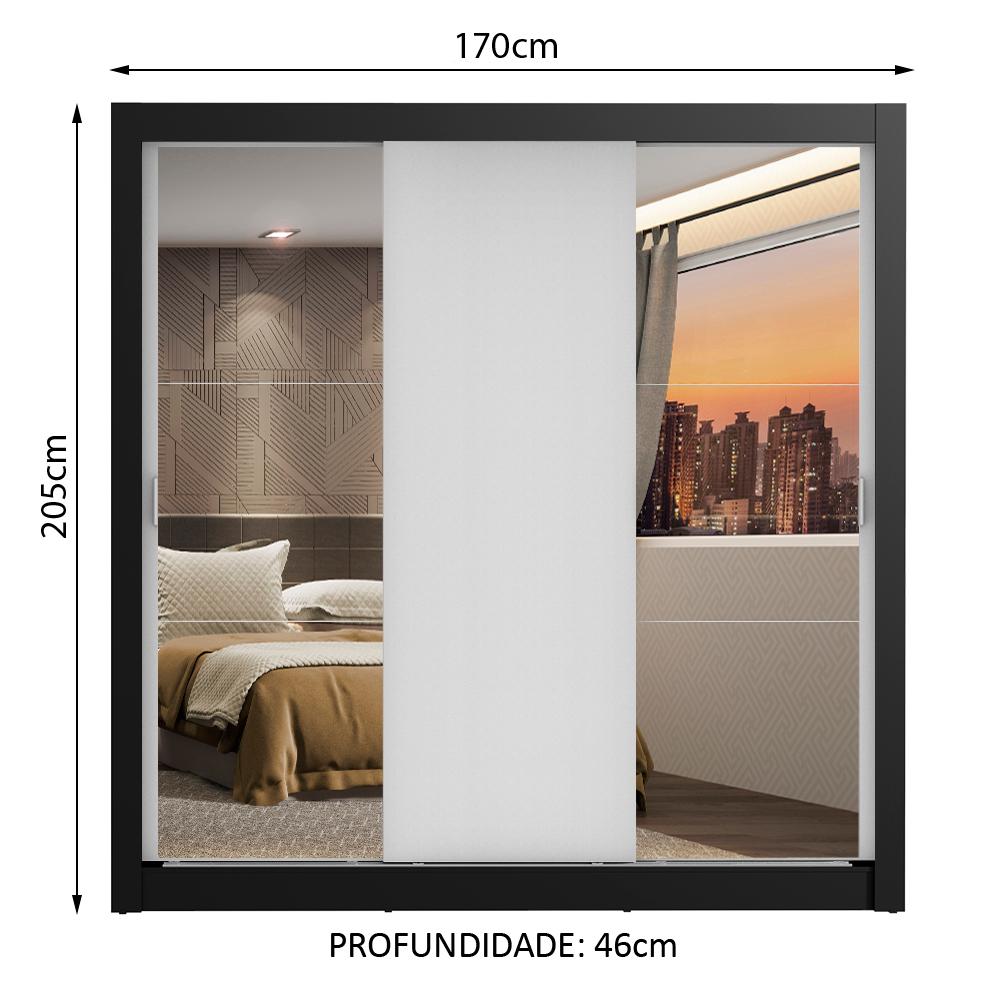 Guarda-Roupa Casal Madesa Lyon 3 Portas de Correr com Espelhos 2 Gavetas