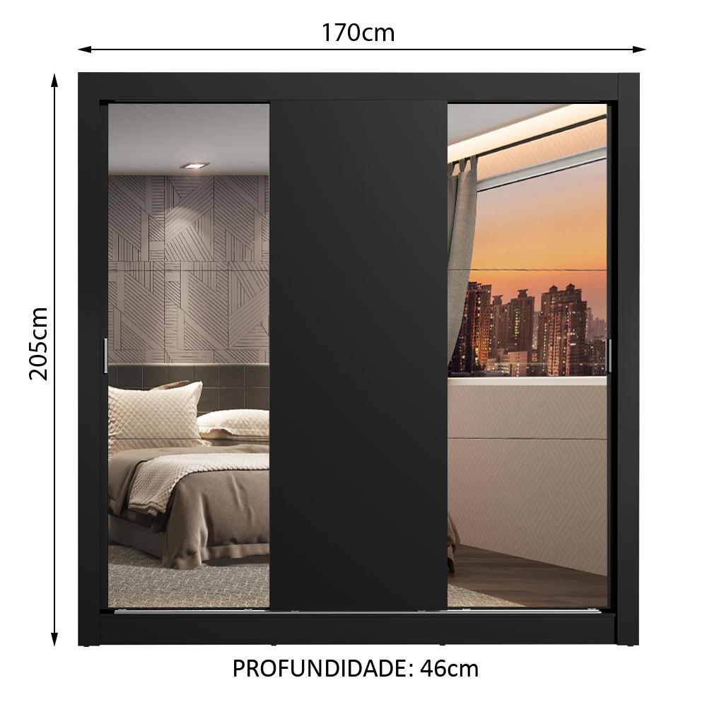 Guarda-Roupa Casal Madesa Lyon 3 Portas de Correr com Espelhos 2 Gavetas