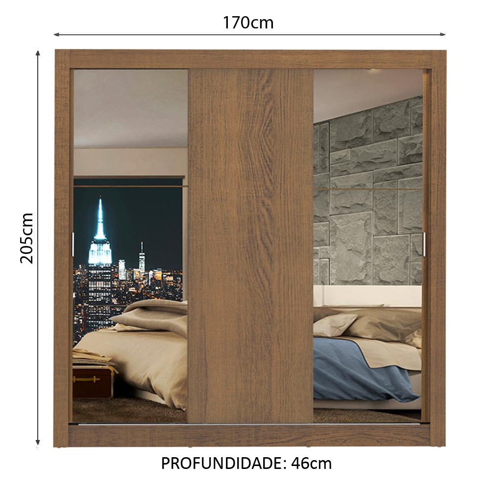 Guarda-Roupa Casal Madesa Lyon 3 Portas de Correr com Espelhos 2 Gavetas
