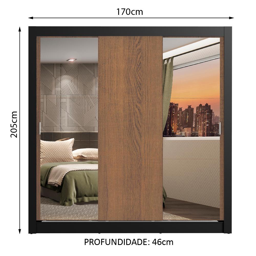 Guarda-Roupa Casal Madesa Lyon 3 Portas de Correr com Espelhos 2 Gavetas