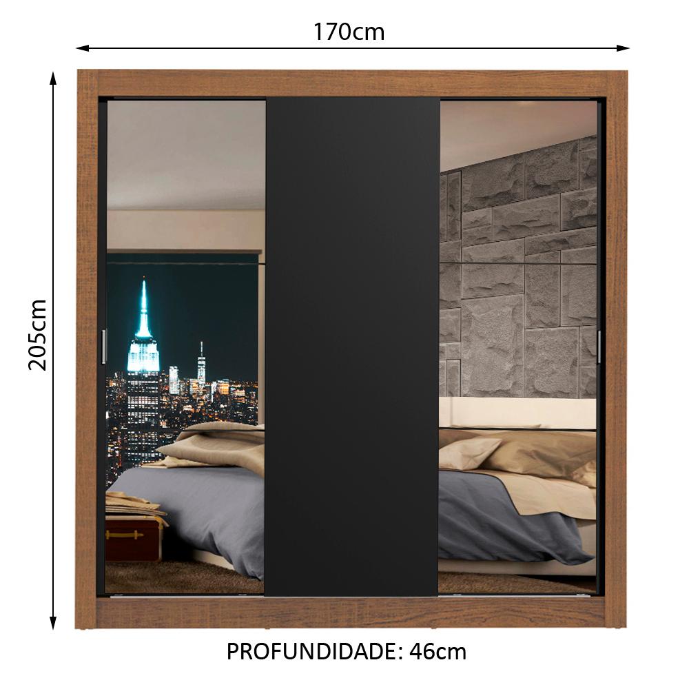 Guarda-Roupa Casal Madesa Lyon 3 Portas de Correr com Espelhos 2 Gavetas