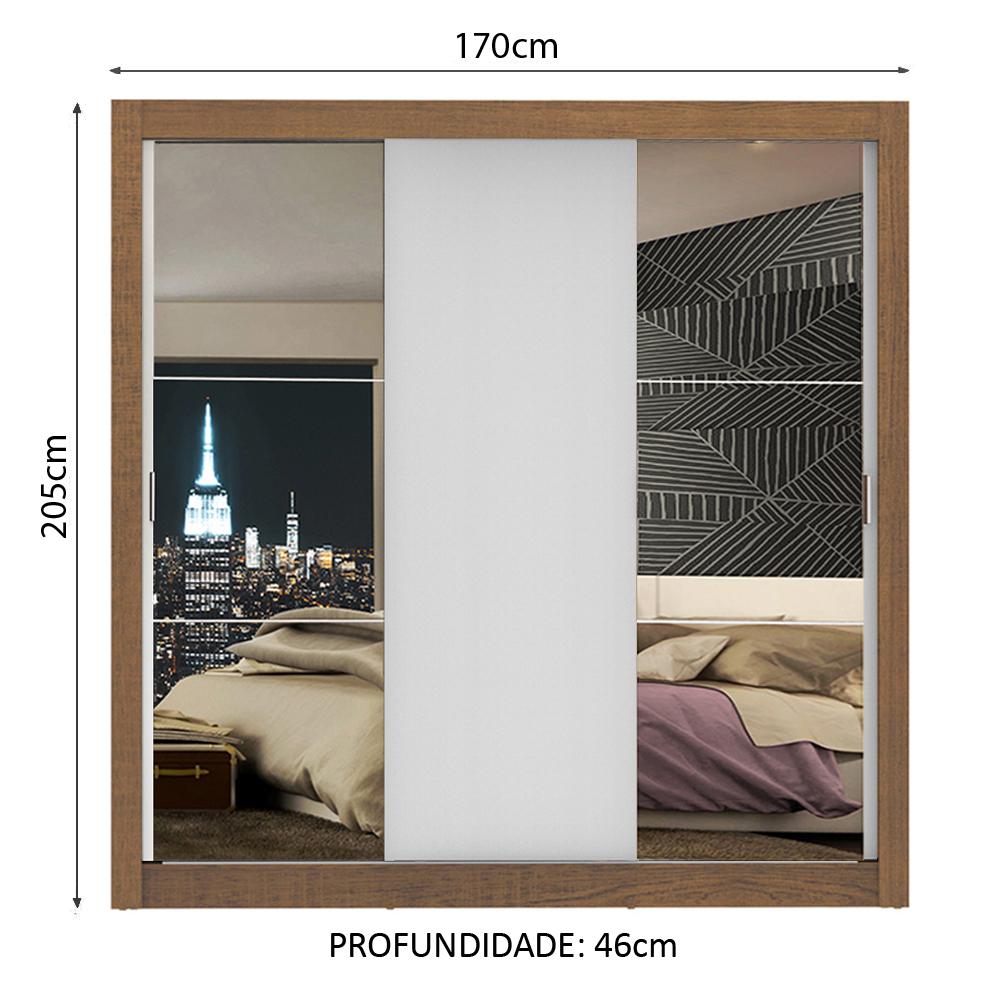 Guarda-Roupa Casal Madesa Lyon 3 Portas de Correr com Espelhos 2 Gavetas