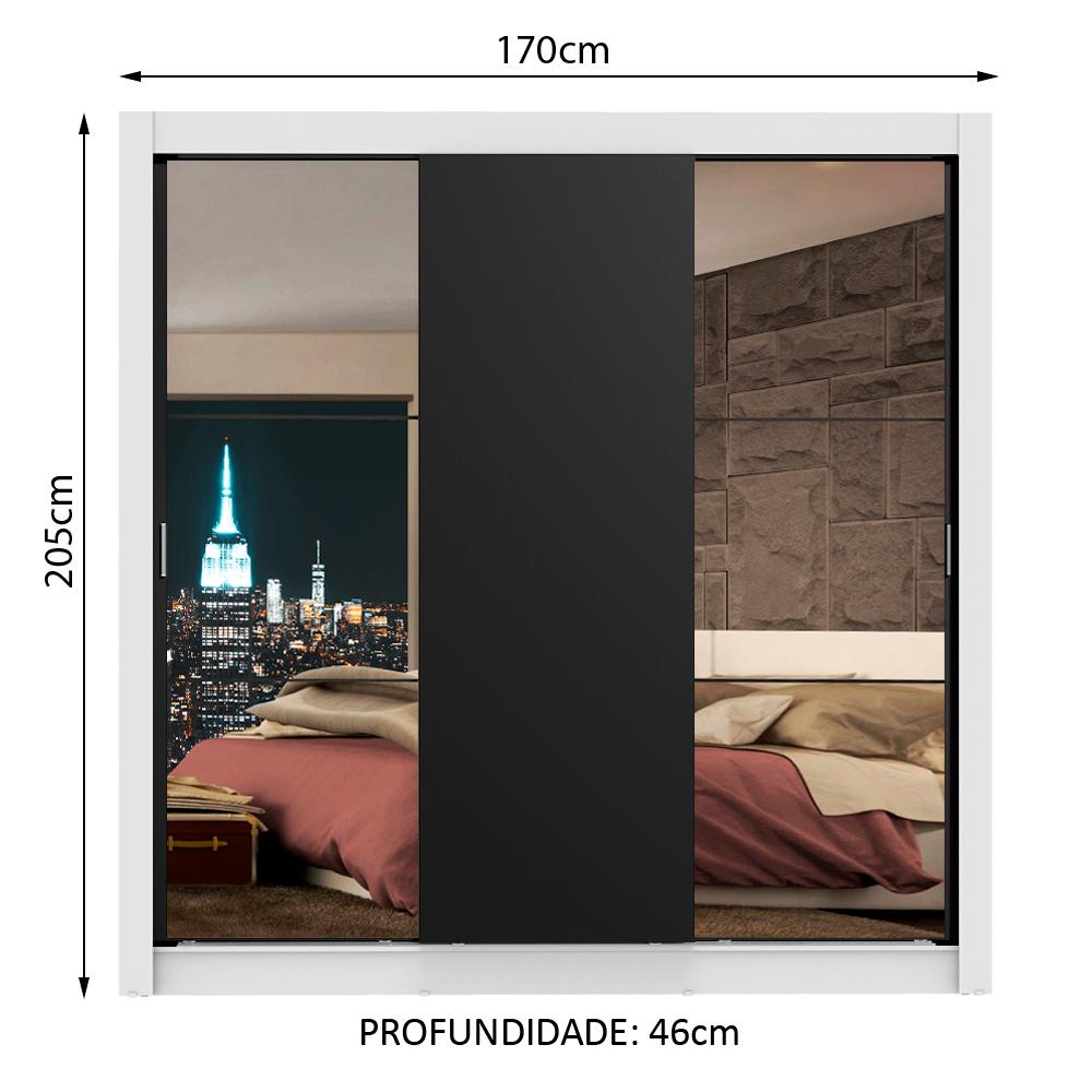 Guarda-Roupa Casal Madesa Lyon 3 Portas de Correr com Espelhos 2 Gavetas