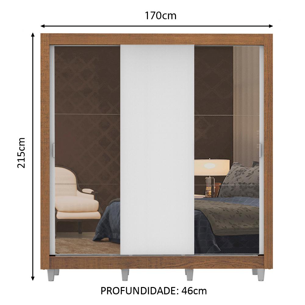Guarda-Roupa Casal Madesa Lyon 3 Portas de Correr com Espelhos 2 Gavetas com Pés