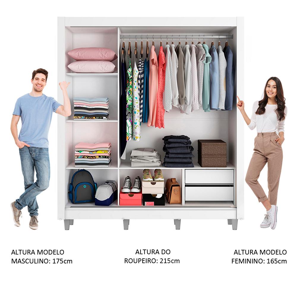 Guarda-Roupa Casal Madesa Lyon 3 Portas de Correr com Espelhos 2 Gavetas com Pés