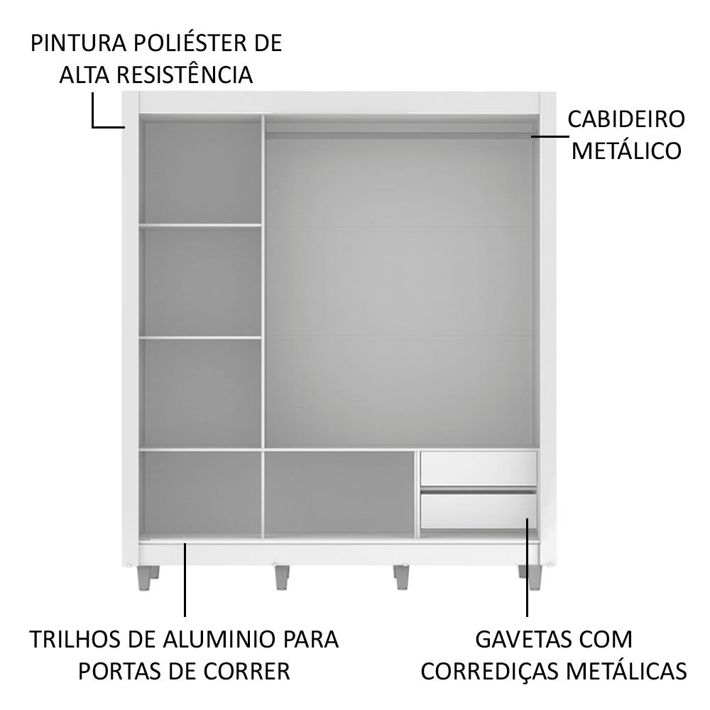 Guarda-Roupa Casal Madesa Lyon 3 Portas de Correr com Espelhos 2 Gavetas com Pés
