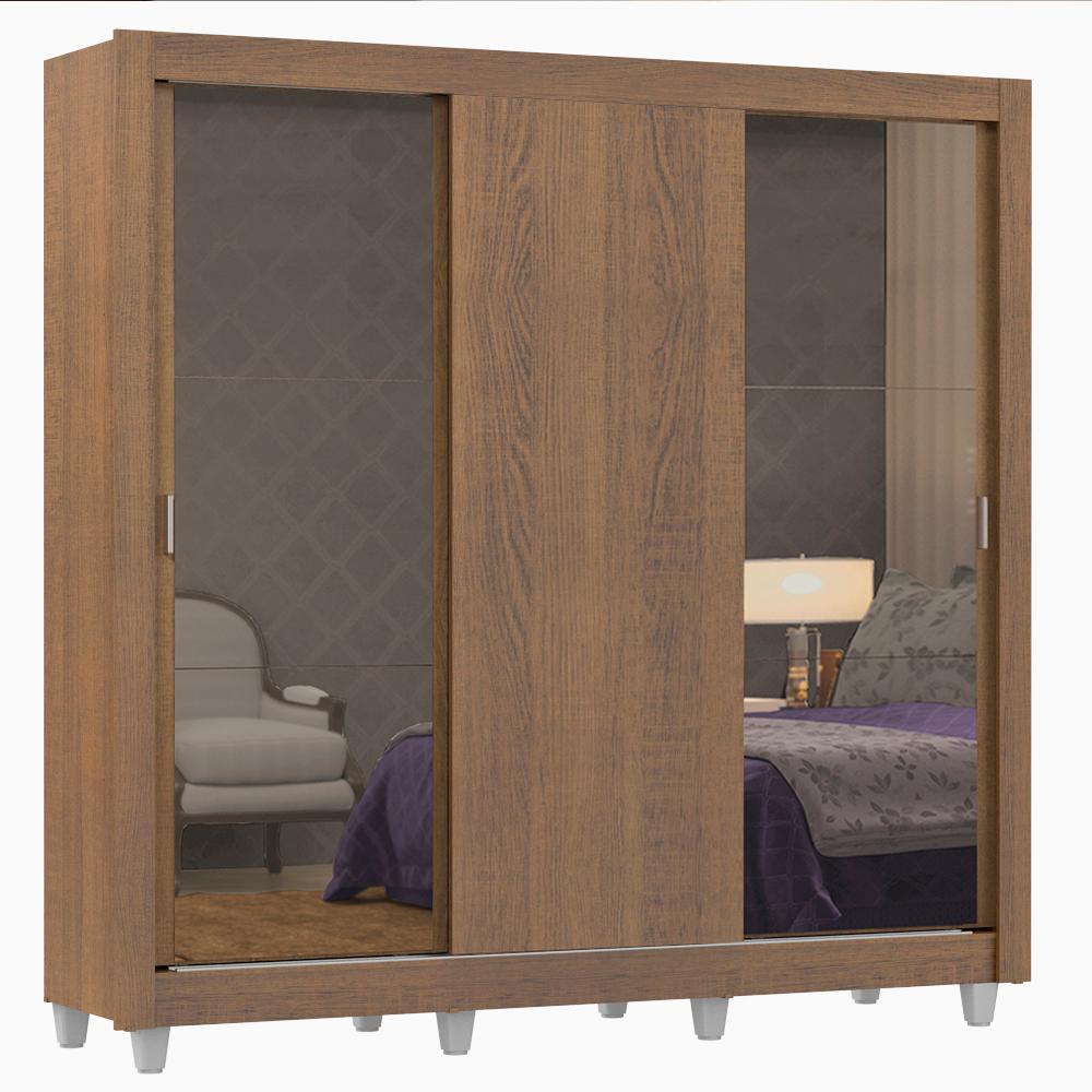 Guarda-Roupa Casal Madesa Lyon 3 Portas de Correr com Espelhos 2 Gavetas com Pés