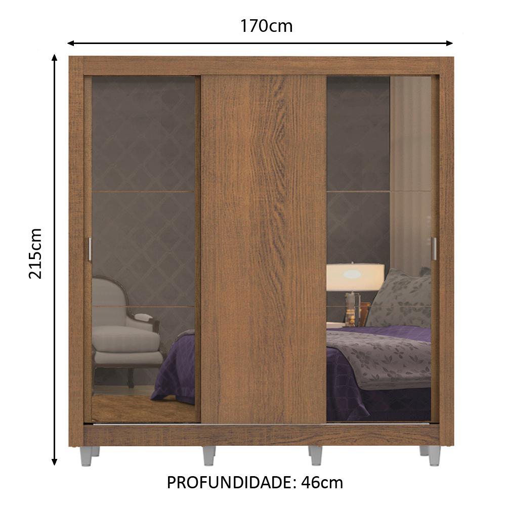 Guarda-Roupa Casal Madesa Lyon 3 Portas de Correr com Espelhos 2 Gavetas com Pés
