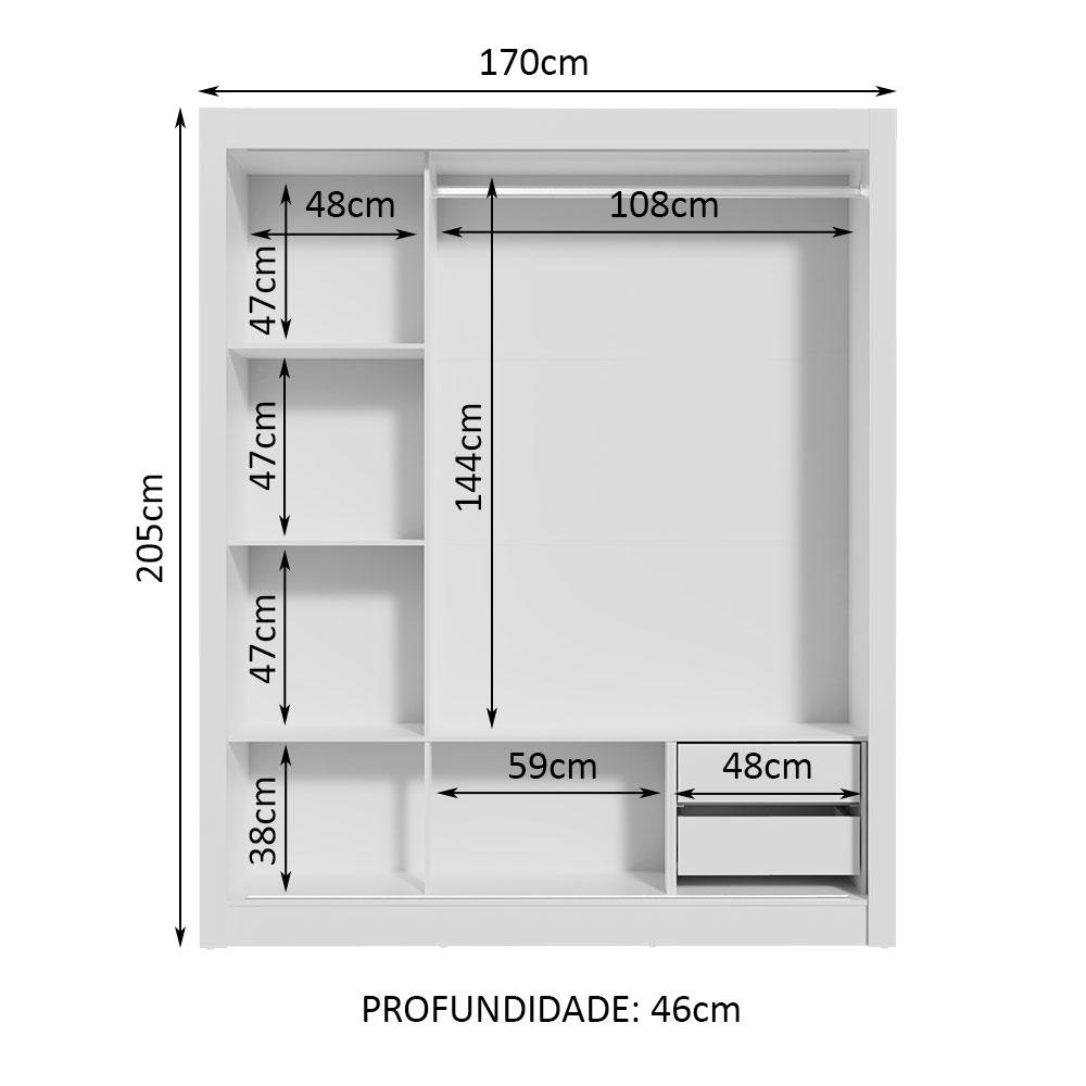 Guarda Roupa Casal Madesa Lyon 3 Portas de Correr de Espelho 2 Gavetas - Branco