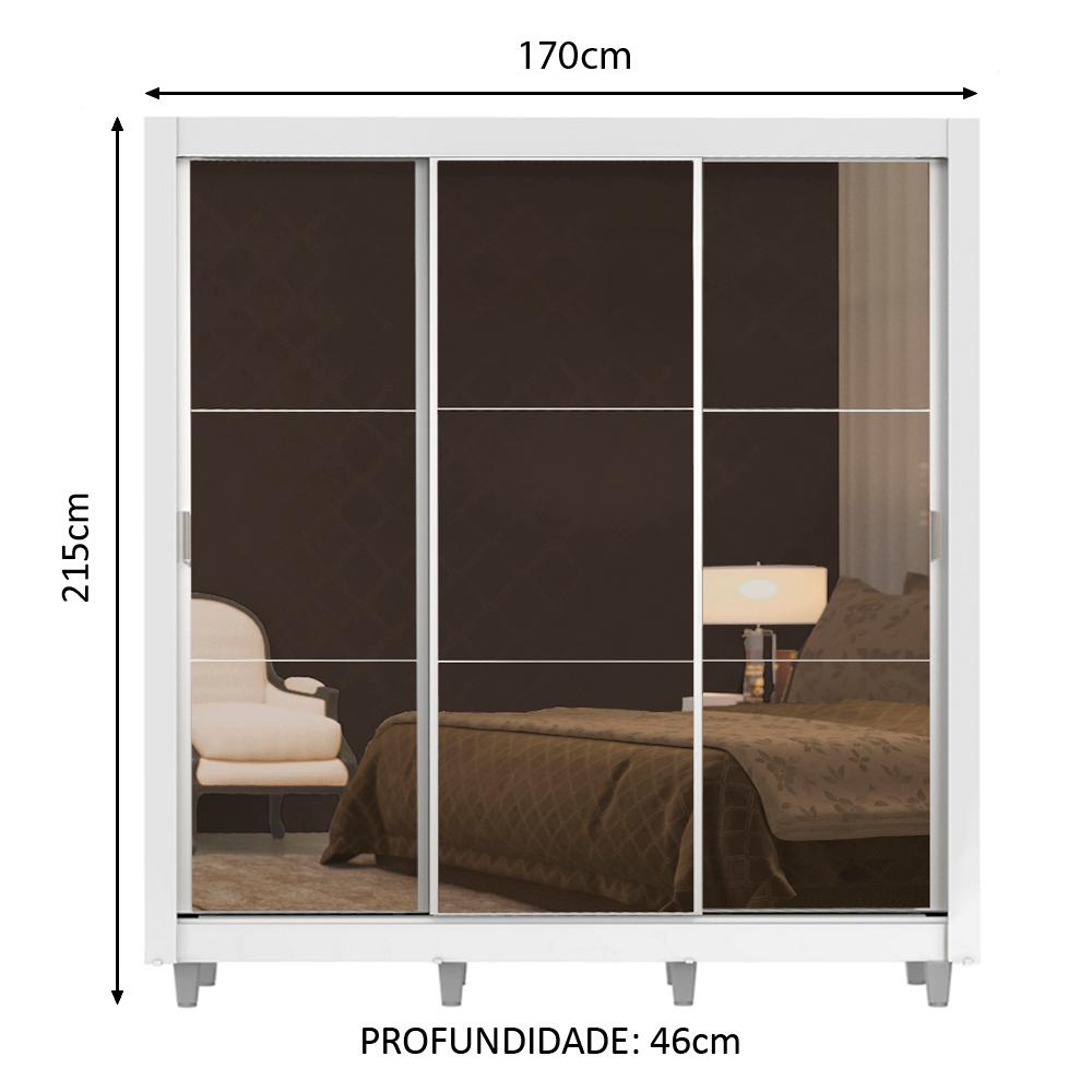 Guarda Roupa Casal Madesa Lyon 3 Portas de Correr de Espelho 2 Gavetas com Pés