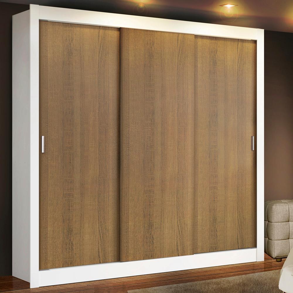 Guarda Roupa Casal Madesa Lyon Plus 3 Portas de Correr 4 Gavetas - Branco/Rustic