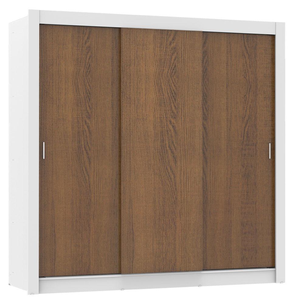 Guarda Roupa Casal Madesa Lyon Plus 3 Portas de Correr 4 Gavetas - Branco/Rustic