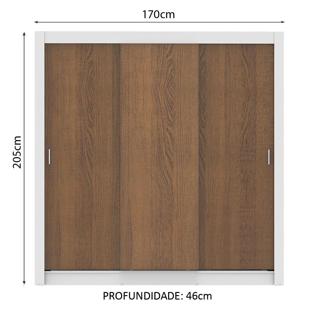 Guarda Roupa Casal Madesa Lyon Plus 3 Portas de Correr 4 Gavetas - Branco/Rustic