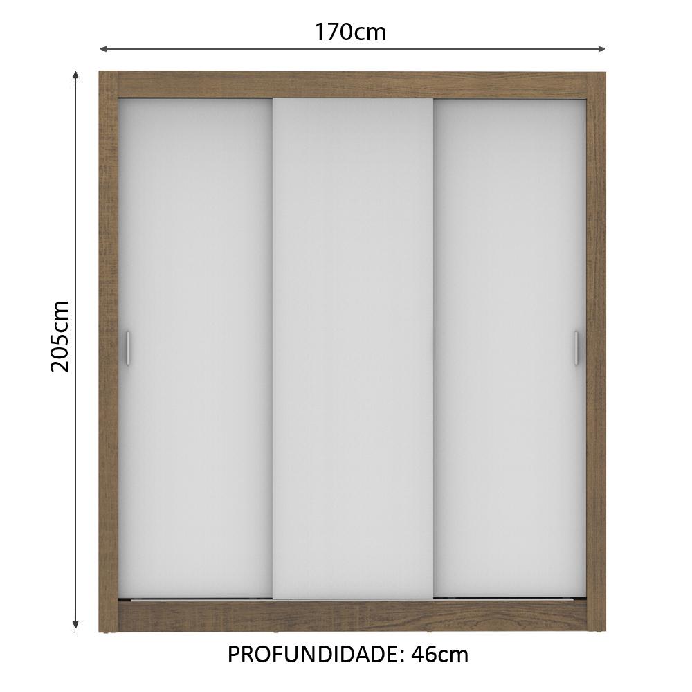 Guarda Roupa Casal Madesa Lyon Plus 3 Portas de Correr 4 Gavetas - Rustic/Branco