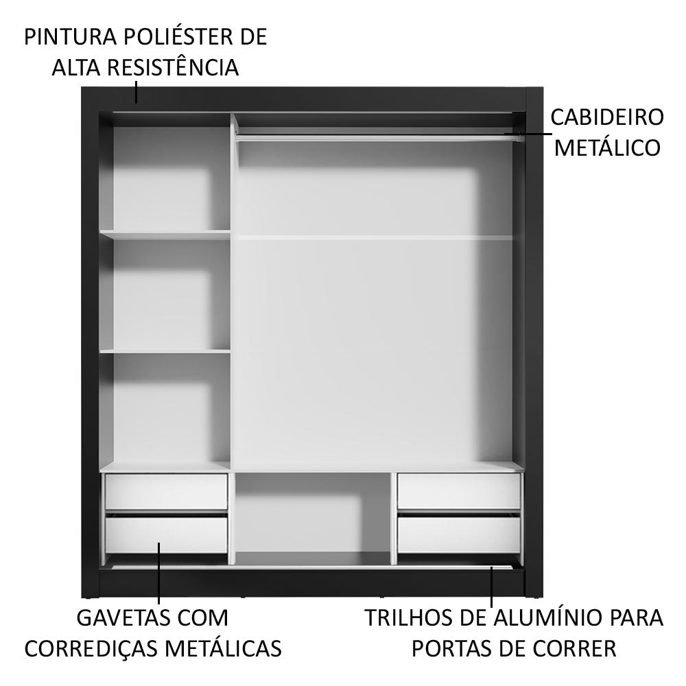 Guarda Roupa Casal Madesa Lyon Plus 3 Portas de Correr 4 Gavetas