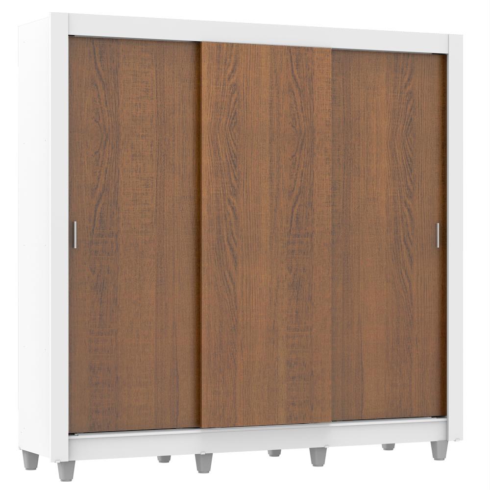 Guarda Roupa Casal Madesa Lyon Plus 3 Portas de Correr 4 Gavetas com Pés - Branco/Rustic