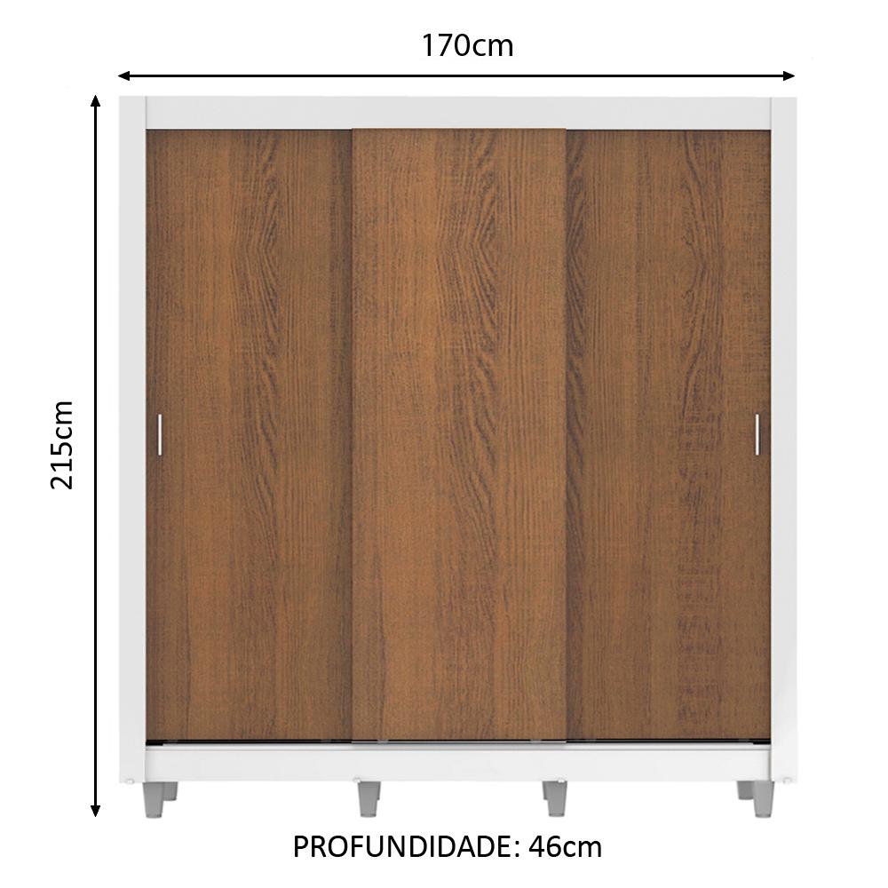 Guarda Roupa Casal Madesa Lyon Plus 3 Portas de Correr 4 Gavetas com Pés - Branco/Rustic