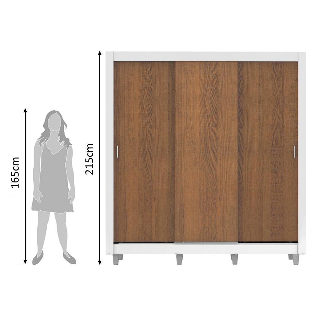Guarda Roupa Casal Madesa Lyon Plus 3 Portas de Correr 4 Gavetas com Pés - Branco/Rustic