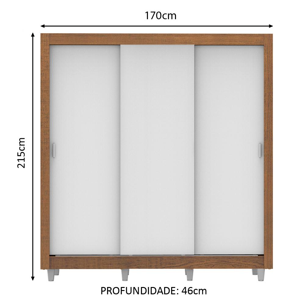 Guarda Roupa Casal Madesa Lyon Plus 3 Portas de Correr 4 Gavetas com Pés - Rustic/Branco