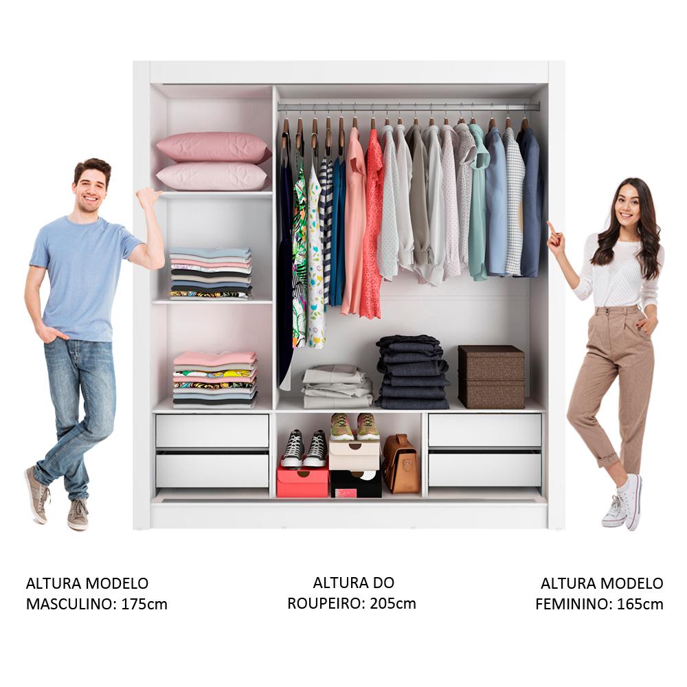 Guarda Roupa Casal Madesa Lyon Plus 3 Portas de Correr com Espelho 4 Gavetas - Branco/Preto