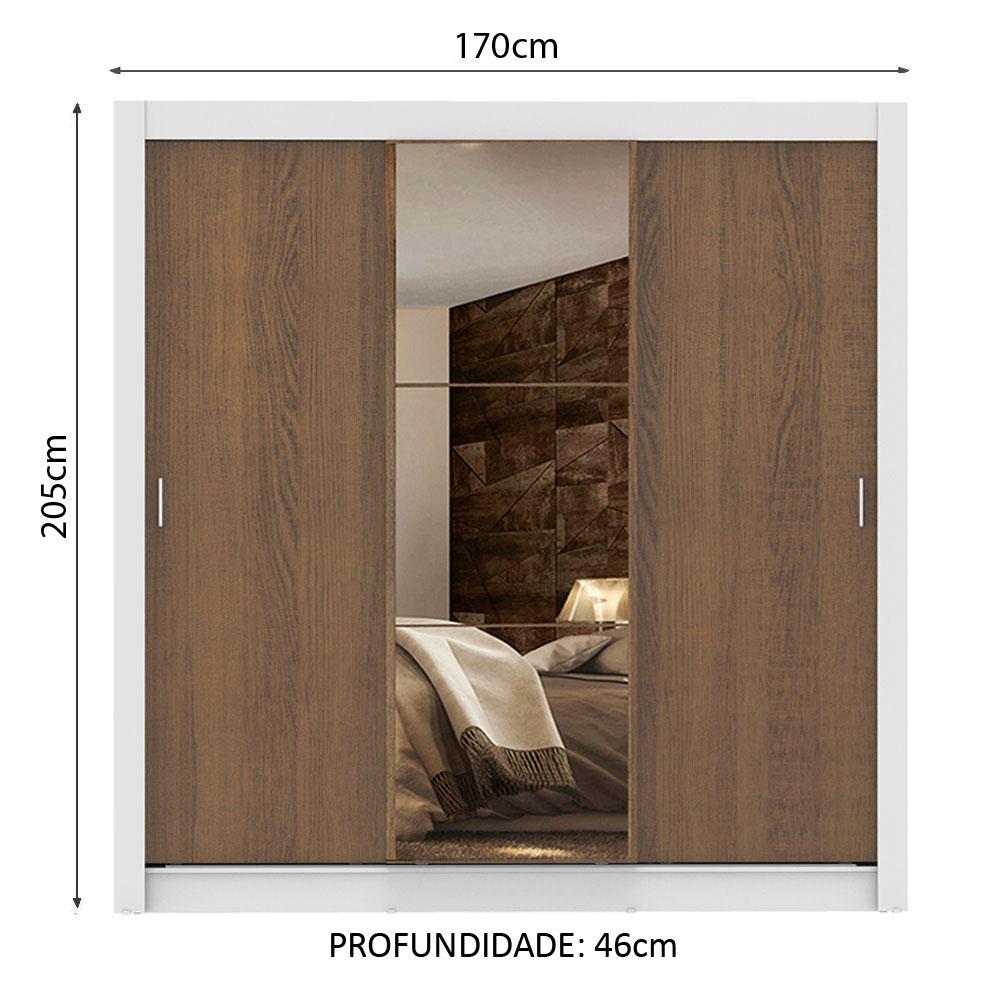Guarda Roupa Casal Madesa Lyon Plus 3 Portas de Correr com Espelho 4 Gavetas - Branco/Rustic