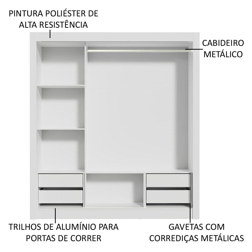 Guarda Roupa Casal Madesa Lyon Plus 3 Portas de Correr com Espelho 4 Gavetas - Branco/Rustic