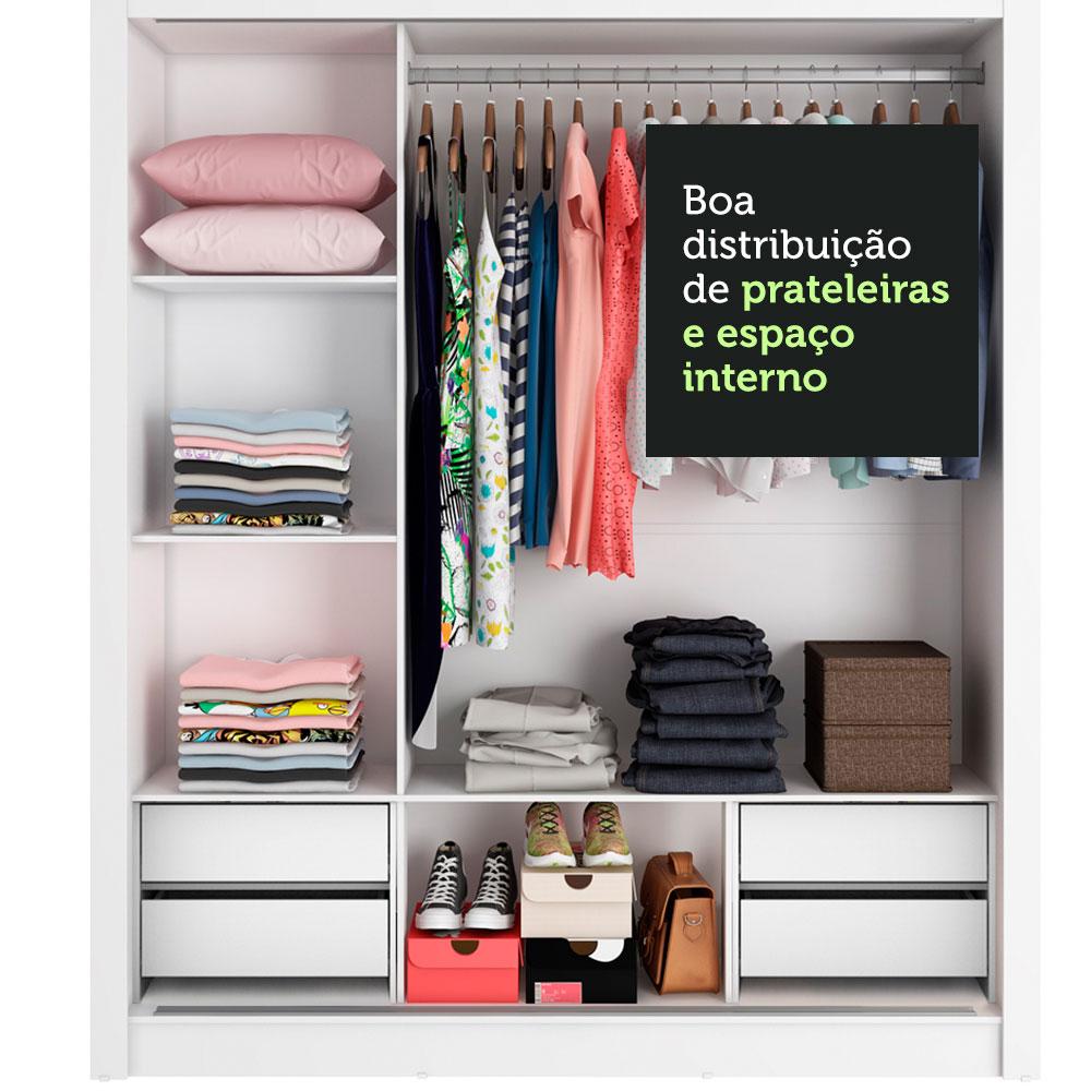 Guarda Roupa Casal Madesa Lyon Plus 3 Portas de Correr com Espelho 4 Gavetas - Branco/Rustic