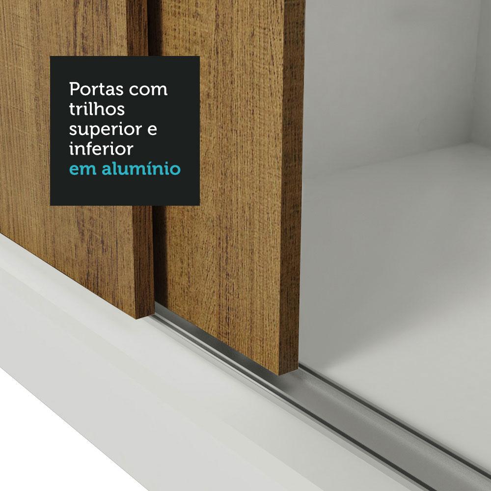 Guarda Roupa Casal Madesa Lyon Plus 3 Portas de Correr com Espelho 4 Gavetas - Branco/Rustic