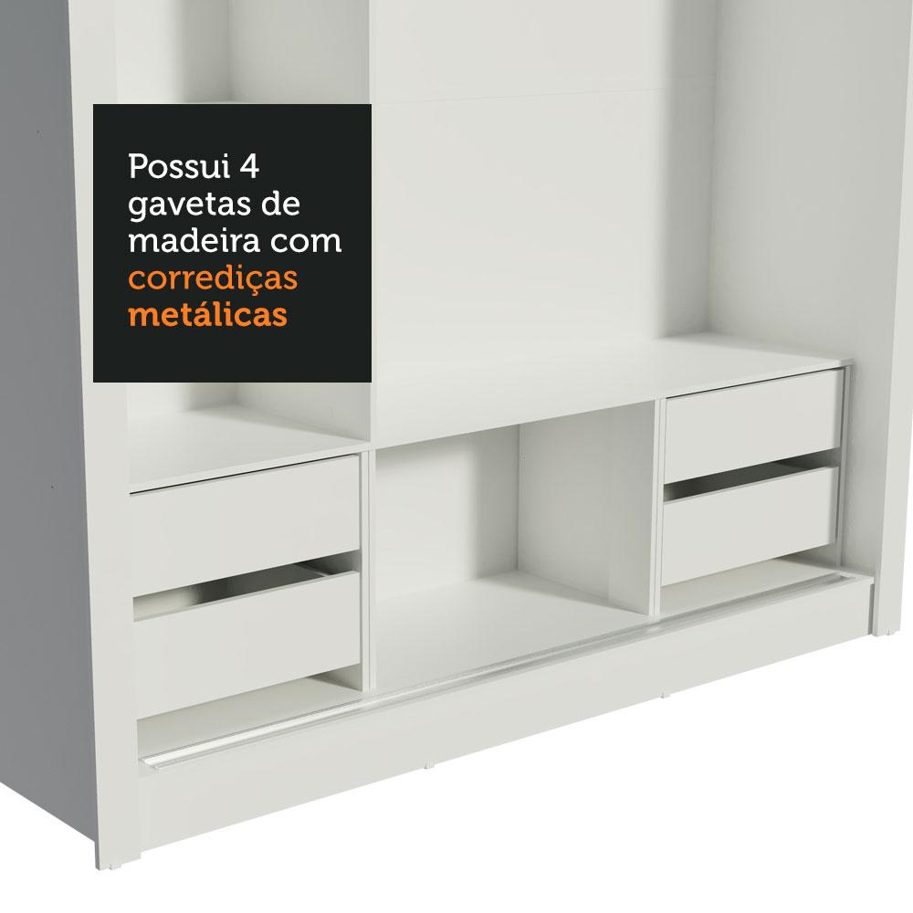 Guarda Roupa Casal Madesa Lyon Plus 3 Portas de Correr com Espelho 4 Gavetas - Branco/Rustic