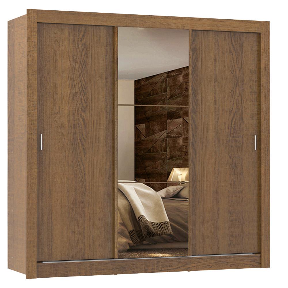 Guarda Roupa Casal Madesa Lyon Plus 3 Portas de Correr com Espelho 4 Gavetas - Rustic