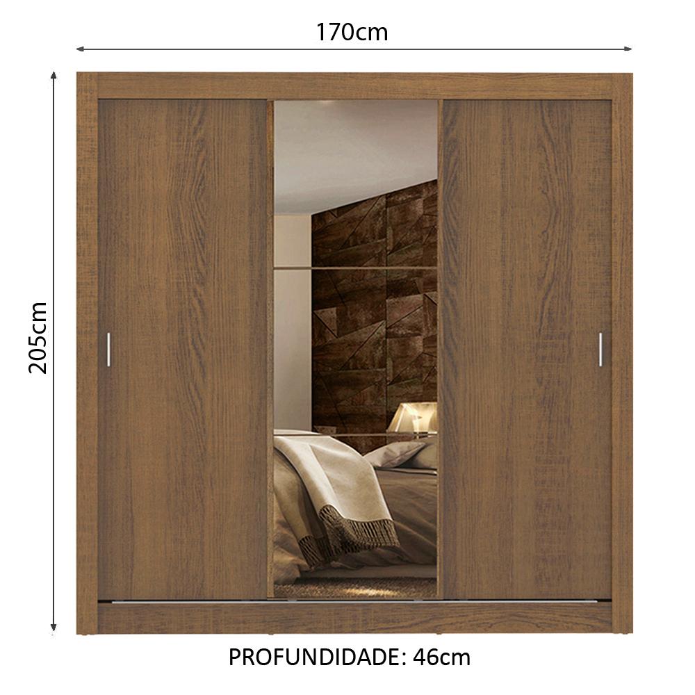 Guarda Roupa Casal Madesa Lyon Plus 3 Portas de Correr com Espelho 4 Gavetas - Rustic