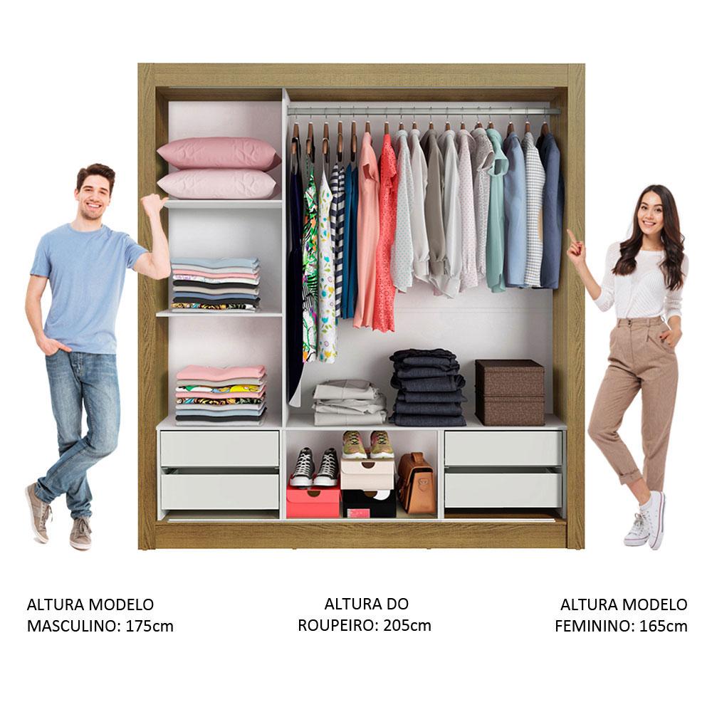 Guarda Roupa Casal Madesa Lyon Plus 3 Portas de Correr com Espelho 4 Gavetas - Rustic/Branco