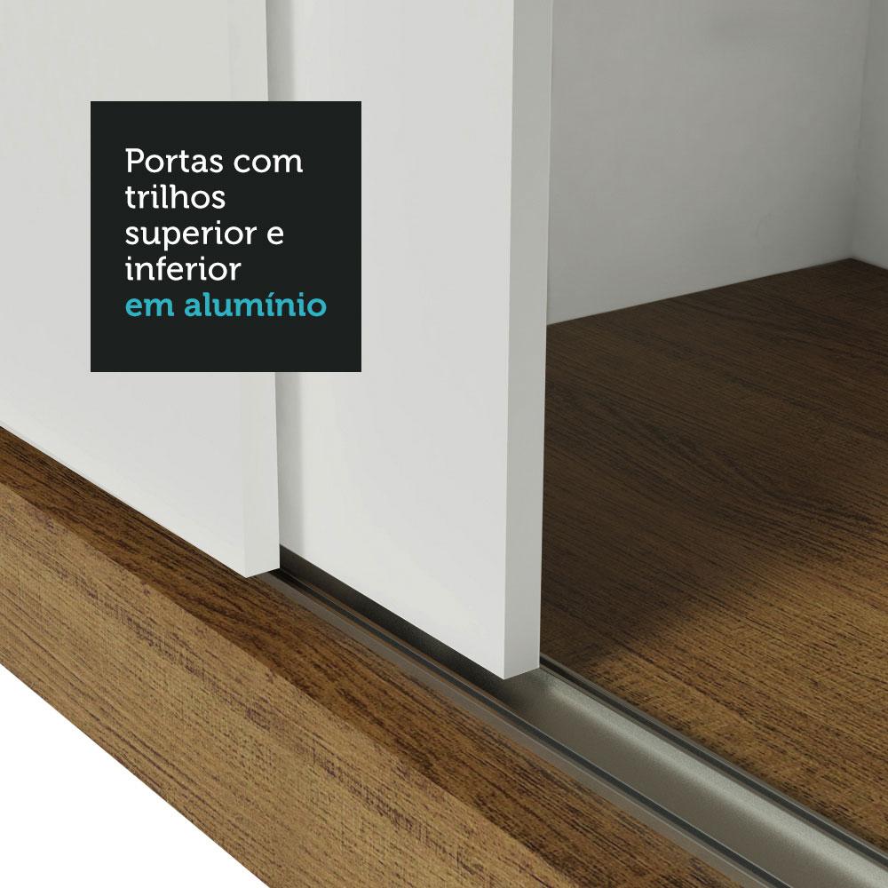 Guarda Roupa Casal Madesa Lyon Plus 3 Portas de Correr com Espelho 4 Gavetas - Rustic/Branco