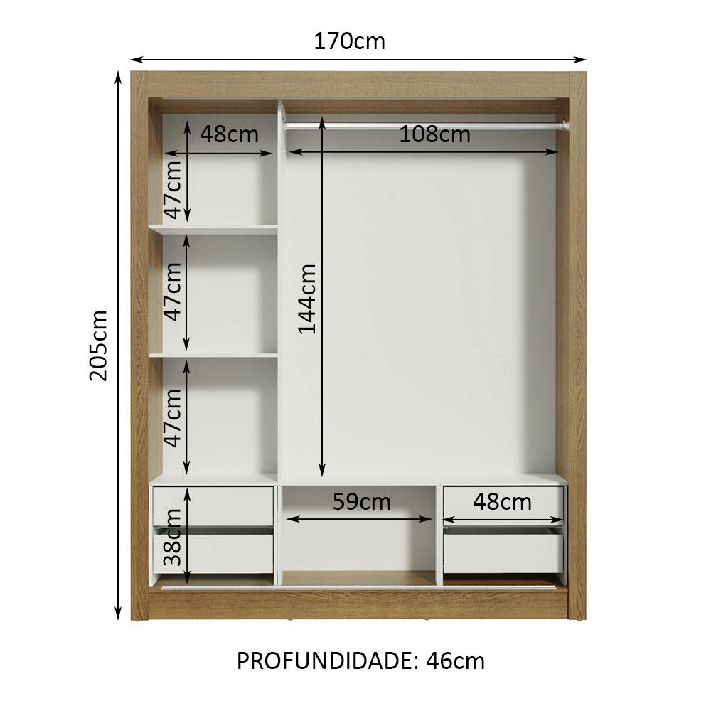 Guarda Roupa Casal Madesa Lyon Plus 3 Portas de Correr com Espelho 4 Gavetas - Rustic/Branco