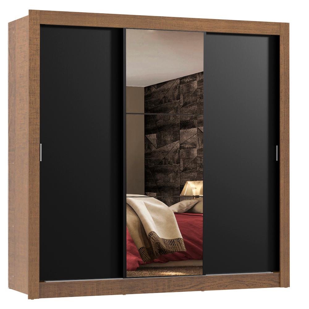 Guarda Roupa Casal Madesa Lyon Plus 3 Portas de Correr com Espelho 4 Gavetas
