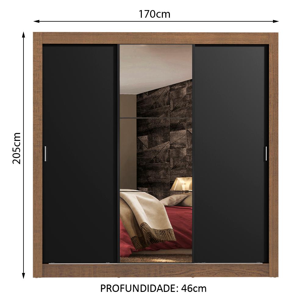 Guarda Roupa Casal Madesa Lyon Plus 3 Portas de Correr com Espelho 4 Gavetas