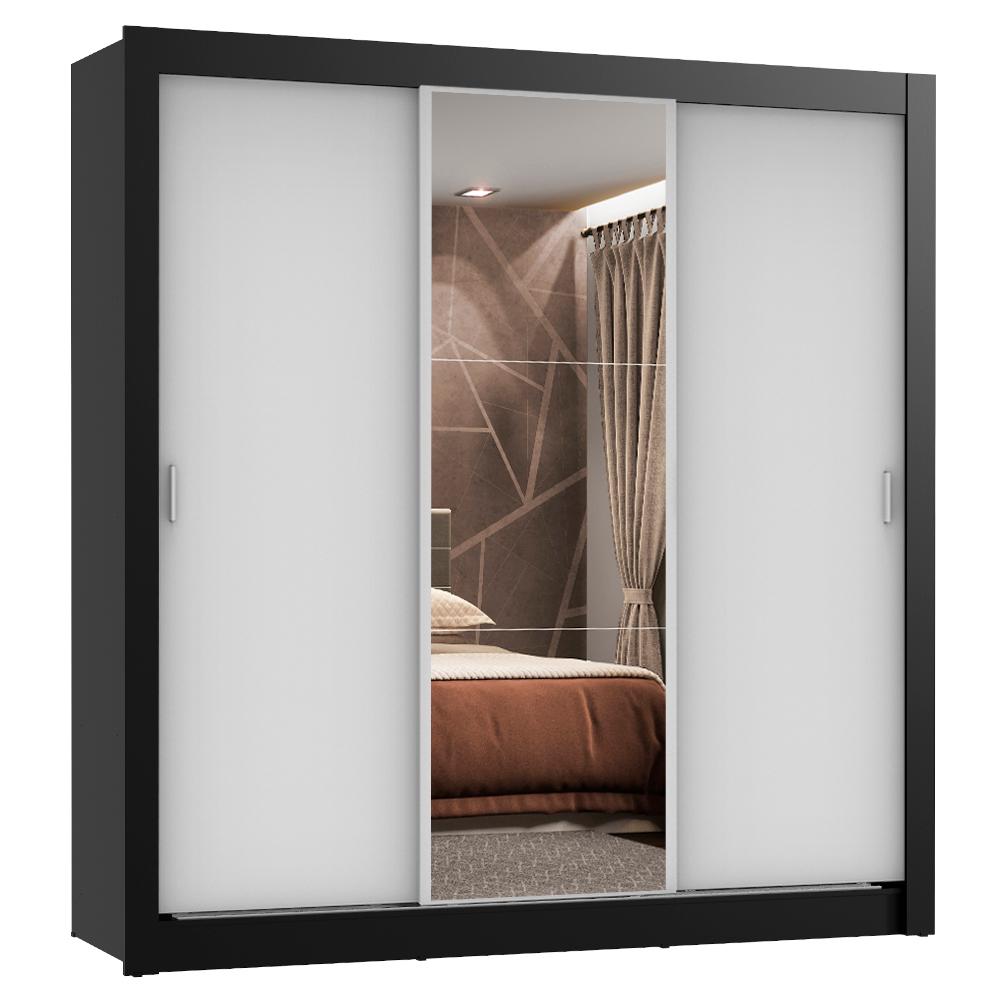 Guarda Roupa Casal Madesa Lyon Plus 3 Portas de Correr com Espelho 4 Gavetas