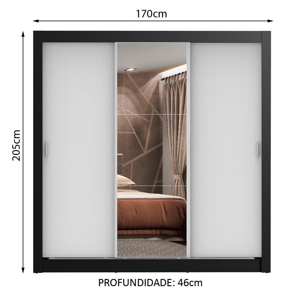Guarda Roupa Casal Madesa Lyon Plus 3 Portas de Correr com Espelho 4 Gavetas