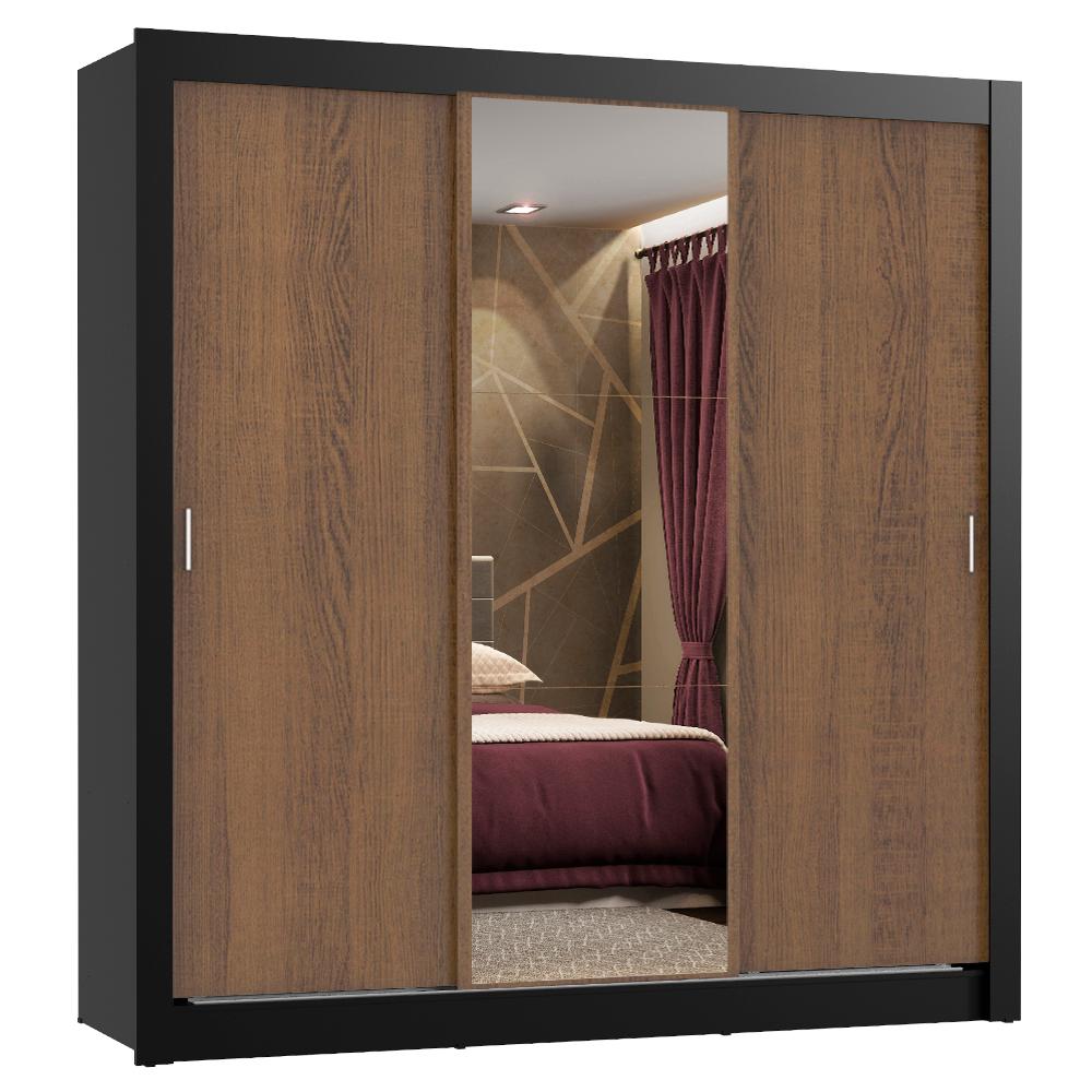 Guarda Roupa Casal Madesa Lyon Plus 3 Portas de Correr com Espelho 4 Gavetas