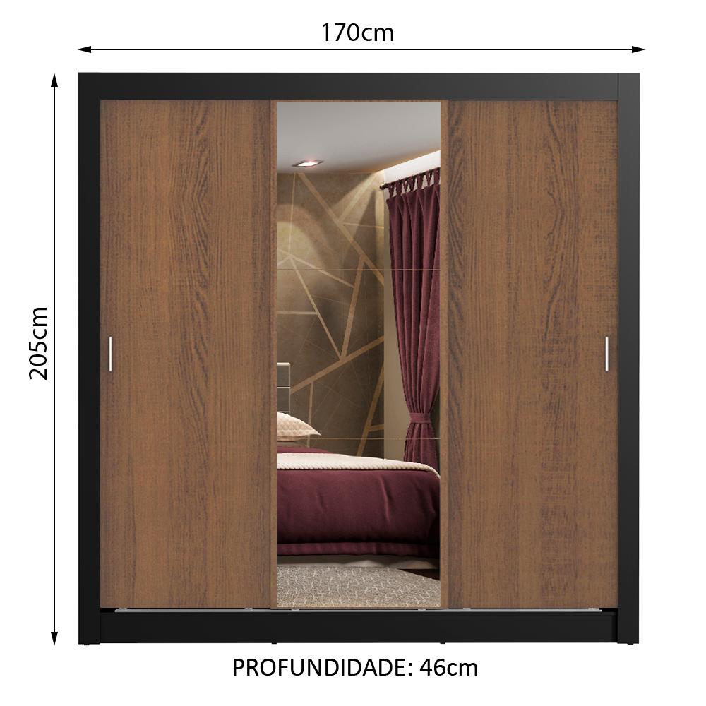 Guarda Roupa Casal Madesa Lyon Plus 3 Portas de Correr com Espelho 4 Gavetas