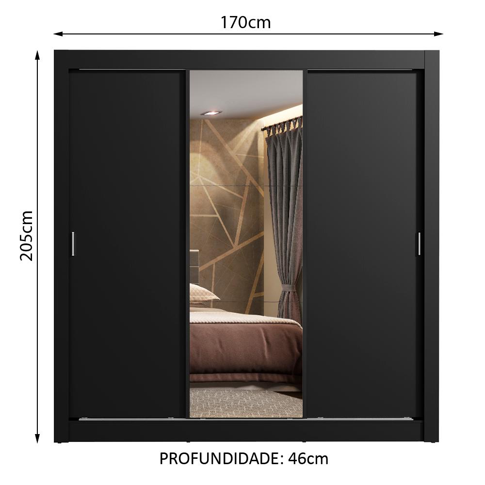 Guarda Roupa Casal Madesa Lyon Plus 3 Portas de Correr com Espelho 4 Gavetas